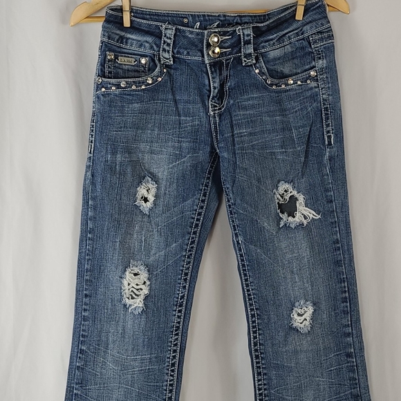 Distressed Embellished Wide Leg Jeans - Picture 2 of 10